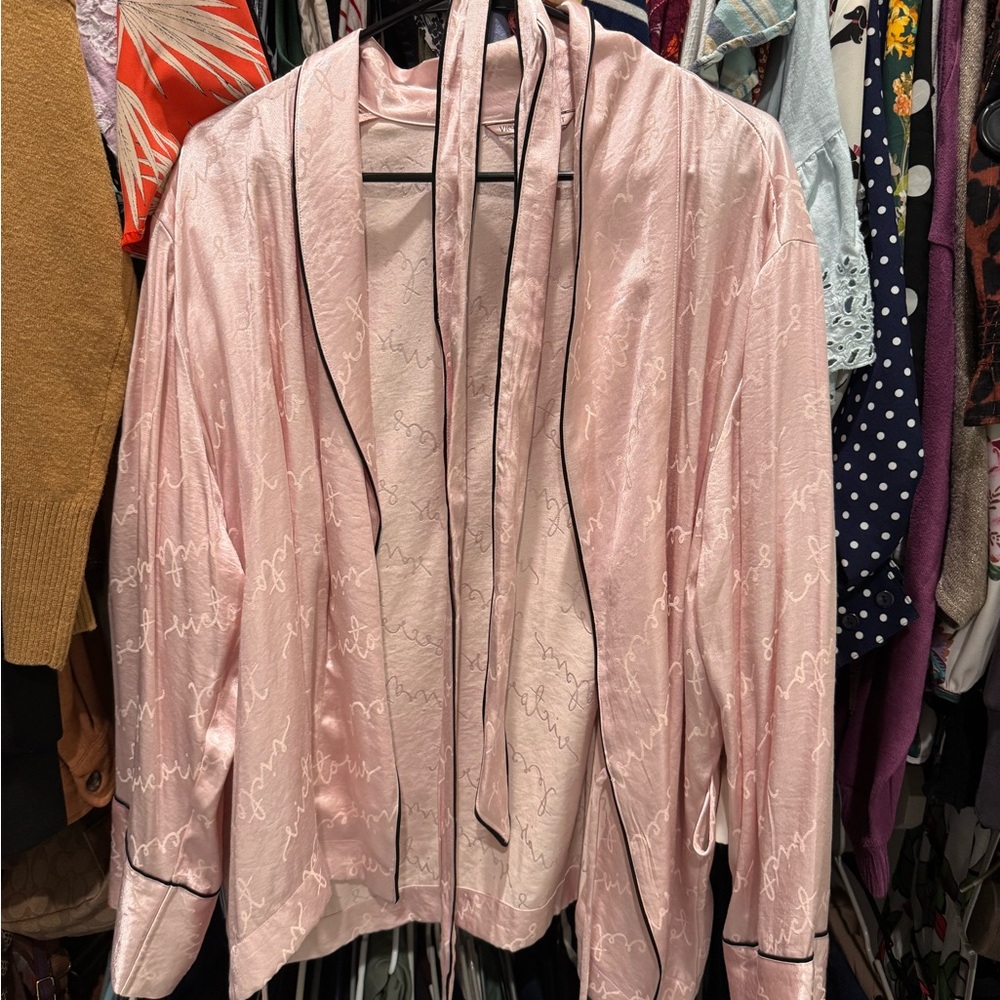 Victoria's Secret Blush Satin Robe with Black Accents